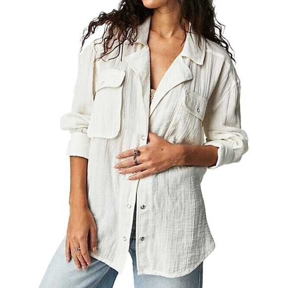 Free People Tops - NWOT FREE PEOPLE Izzy Cargo White Double Cloth Button-down X-Small